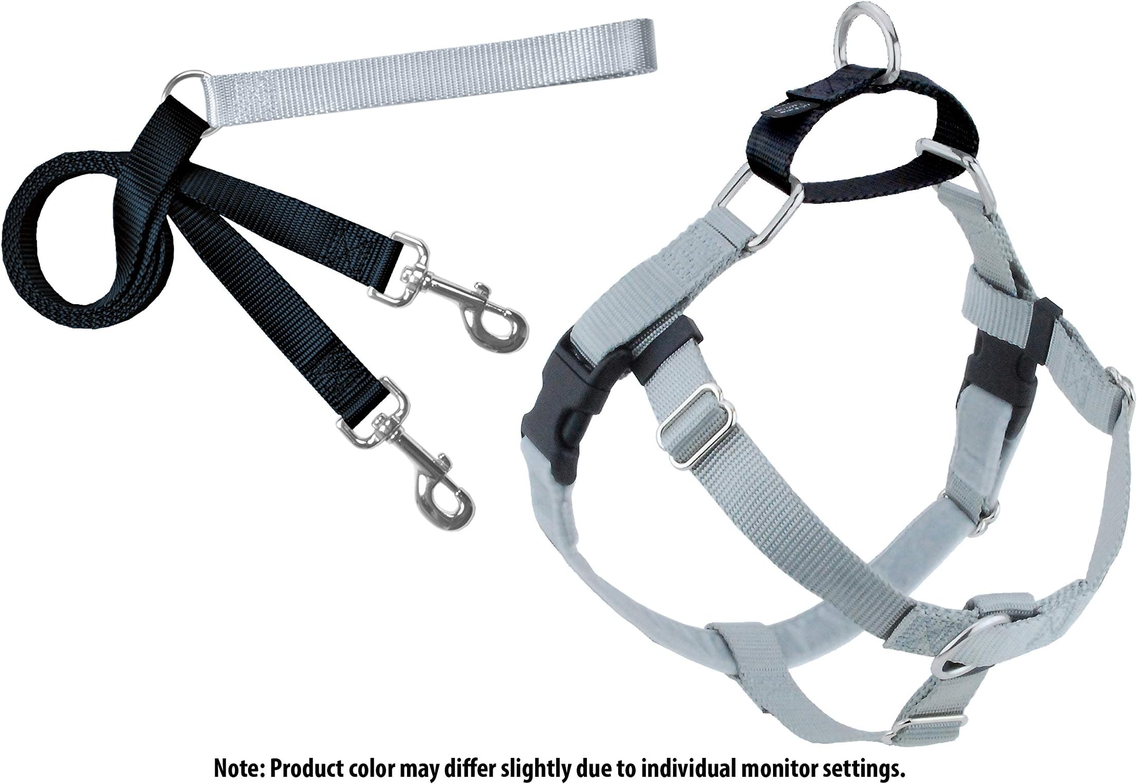 2 Hounds DesignFreedom No Pull Dog Harness | Comfortable Control for Easy Walking |Adjustable Dog Harness and Leash Set | Small, Medium & Large Dogs | Made in USA | Solid Colors | 1" LG Silver