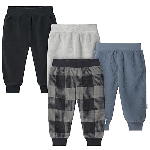 Gerber Baby Boys 4-Pack Microfleece Sweatpants, Navy Gingham, 0-3 Months