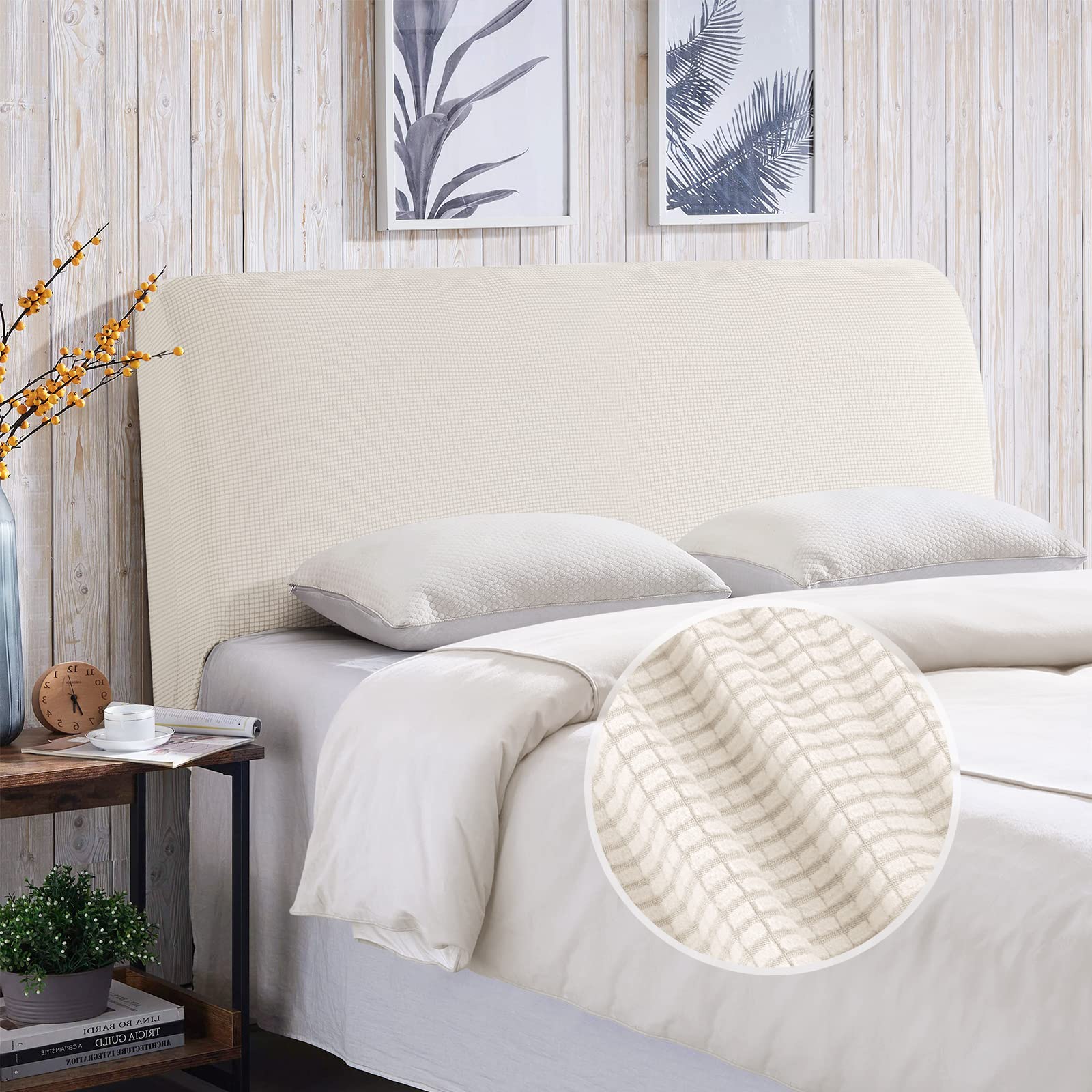 TAOCOCO Bed Headboard Cover, King Size Head Board Cover，Dustproof All-inclusive Elastic Headboard Protection cover, Spandex Jacquard Headboard Cover(beige，150-170cm)