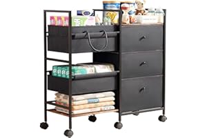 BG-BABYGO 2-in-1 Baby Diaper Caddy Organizer and Storage - 3 Tier Rolling Cart with Dividers and Drawers, Baby Essentials for Nursery Cart with Wheels, Large Toy & Baby Clothes Organizers and Storage