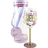 Top Shelf “Birthday Queen” Decorative Wine Glass ; Funny Gifts for Women ; Hand Painted Purple and Gold Design ; Unique Red o