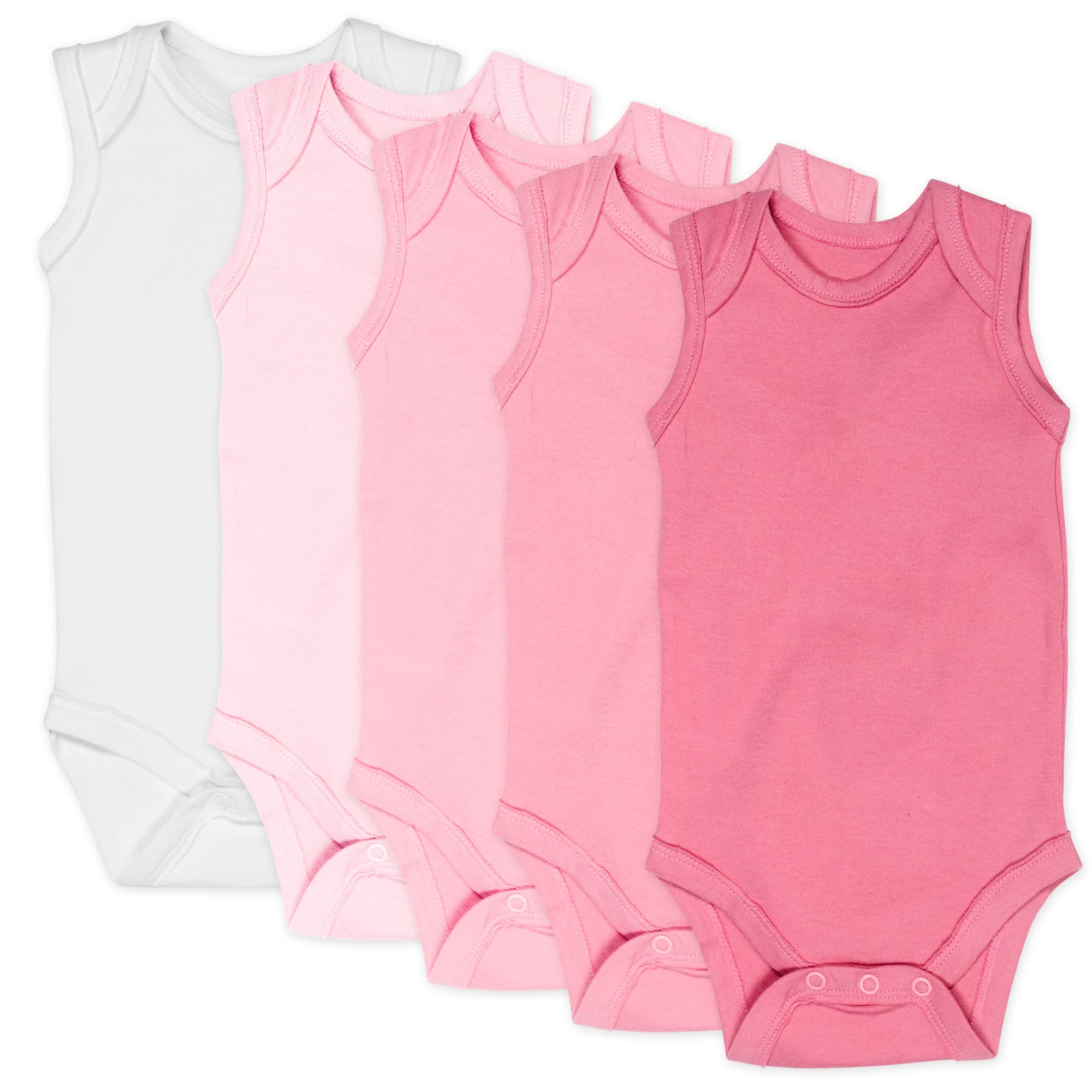 HonestBaby Sleeveless Bodysuits One-piece 100% Organic Cotton for Baby Boys, Girls, Unisex, Pink Ombre, 12 Months