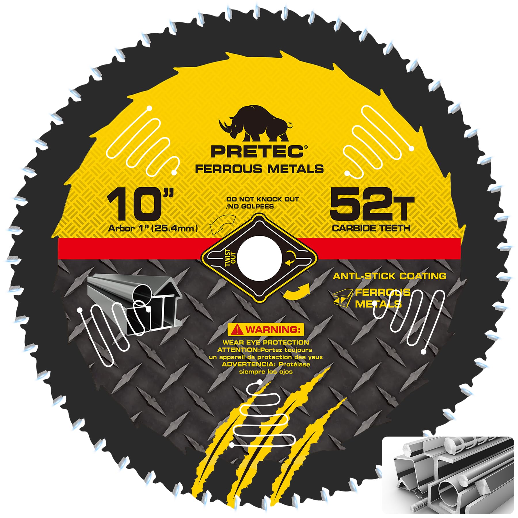 Photo 1 of 10 Inch Table Saw Blades, 52 Tooth Stainless Steel and Metal Cutting Circular Saw Blade with 1" Arbor, Teflon Anti-Stick, No Heat & No Burrs, Carbide-Tipped TCT Blade for Cold Metal Cutting