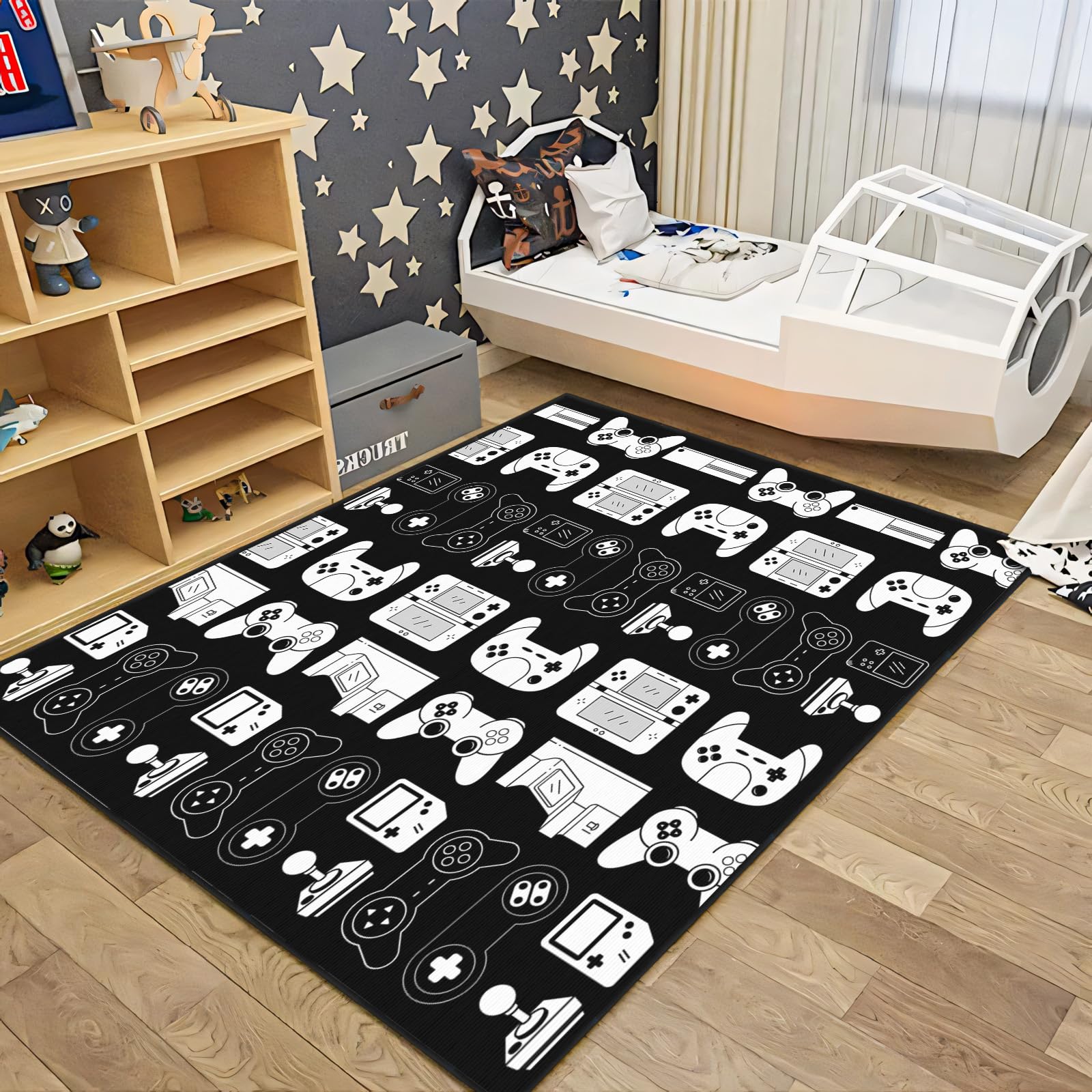 Gaming Rug Boy Auetwyona Gamer Rug for Boys Room 3x5 Area Rug Black/White Gaming Rug ...