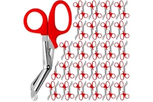 Primacare MS-4998 Pack of 50 Red 5.5" Trauma Shears Medical Supplies for Paramedics, Anti Rust Thick Blades Surgical Bandage 