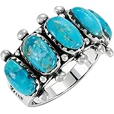 Turquoise Ring Sterling Silver 925 Genuine Gemstones Size 6 to 11