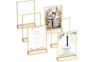 Dasher Products Gold Picture Frames Double-Sided, 6-Pack 4x6 Acrylic Table Number Holders, Clear Easel Stands for Signs, Gold Frames for Wedding Table Numbers, Menu Holders, and Photo Displays for Events and Décor