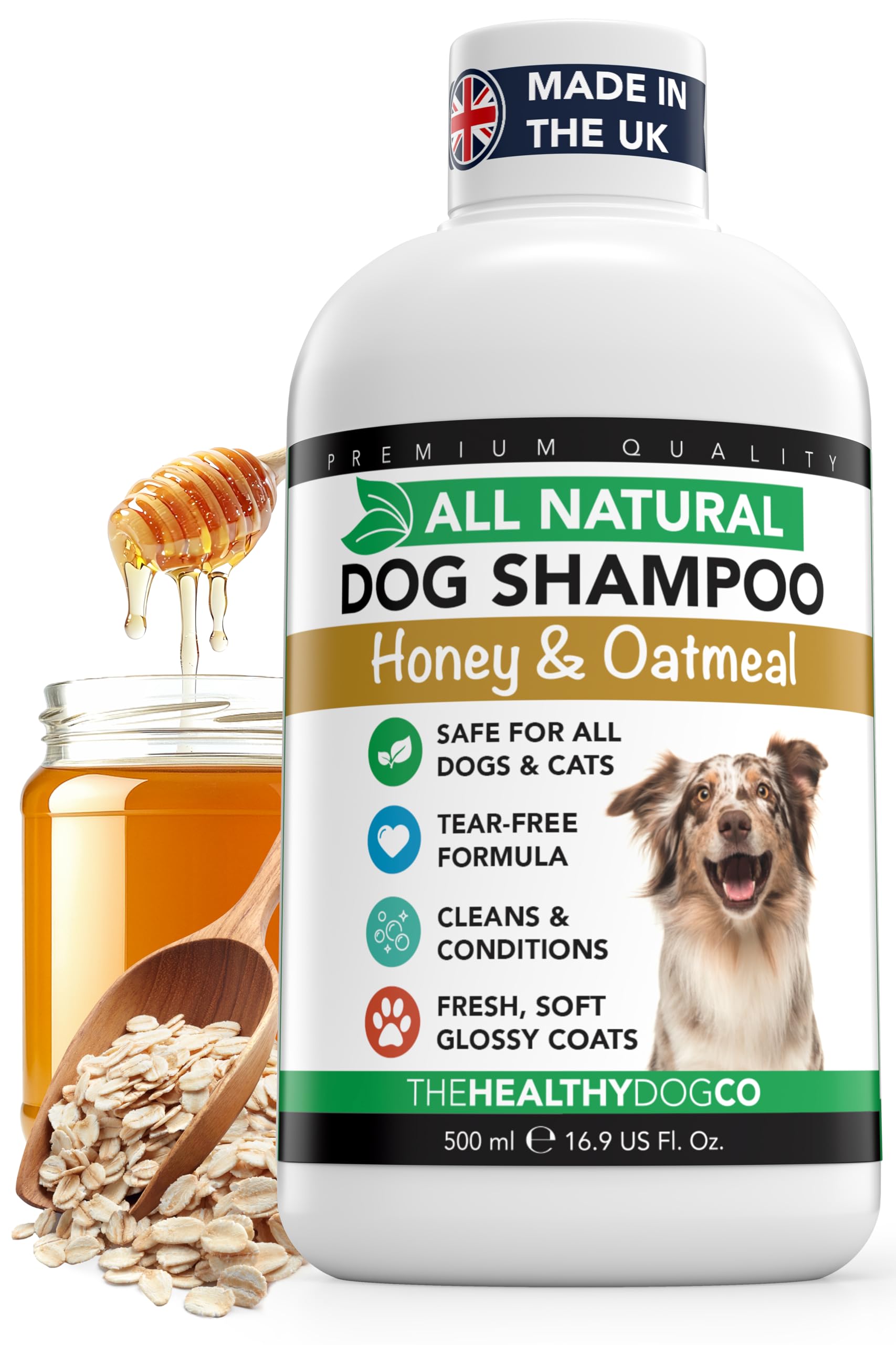 The Healthy Dog and Cat Co - All Natural Dog Shampoo and Conditioner - Honey and Oatmeal Shampoo for Smelly Pets - Nourishing Fur Cleaner for Sensitive Skin - Puppy Conditioner 500ml