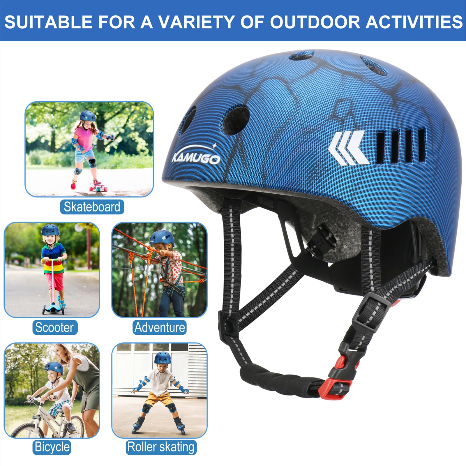 KAMUGO Kids Bike Helmet Set, Toddler Helmet for Ages 2-8 Boys Girls with Sports Protective Gear Set Knee Elbow Wrist Pads for Skateboard Cycling Scooter Rollerblading