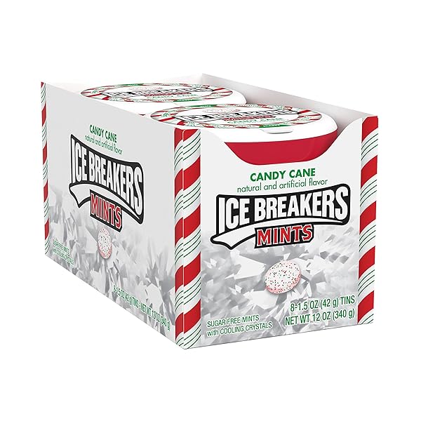 ICE BREAKERS CANDY CANE, CHRISTMAS STOCKING STUFFER SUGAR FREE BREATH MINTS TINS, 1.5 OZ