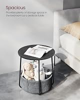 VASAGLE Round Side Table with Fabric Basket Ebony Black Slate Grey LET223B01 view 3