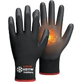 KAYGO Winter Work Gloves Thermal Insulated, PU Coated,12 Pairs, KG11W | Excellent Grip, Breathable &amp; Lightweight, 13-Gauge Seamless Knit, For Freezer Work, Cold Storage, Winter Outdoor Jobs