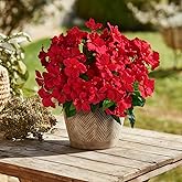 Yarmare Artificial Azalea Flowers for Outdoors 4 Bundles Fake Silk Azalea Bouquet Faux Flower Plants Realistic Fake Flowers for Planter Front Door Patio Garden Box Balcony Walkway Home Decor (Red)
