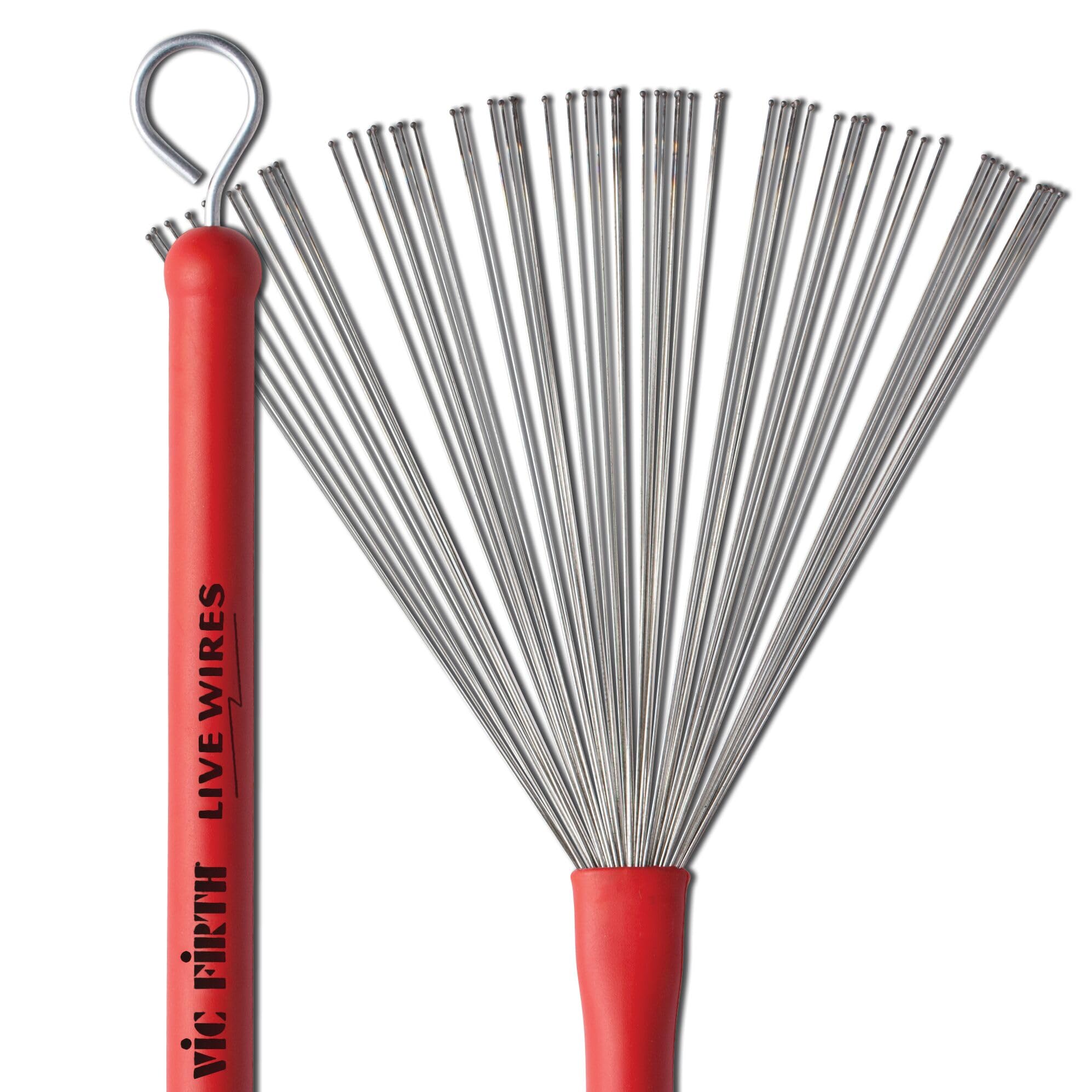 Vic FIrth - Live Wires Drum Brushes - Retractable - Heavy Gauge Wire - Red Plastic Handle