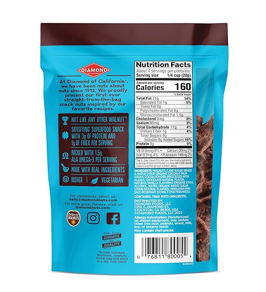 DIAMOND OF CALIFORNIA SALTED DARK CHOCOLATE WALNUT SNACK NUTS, 4 OZ.