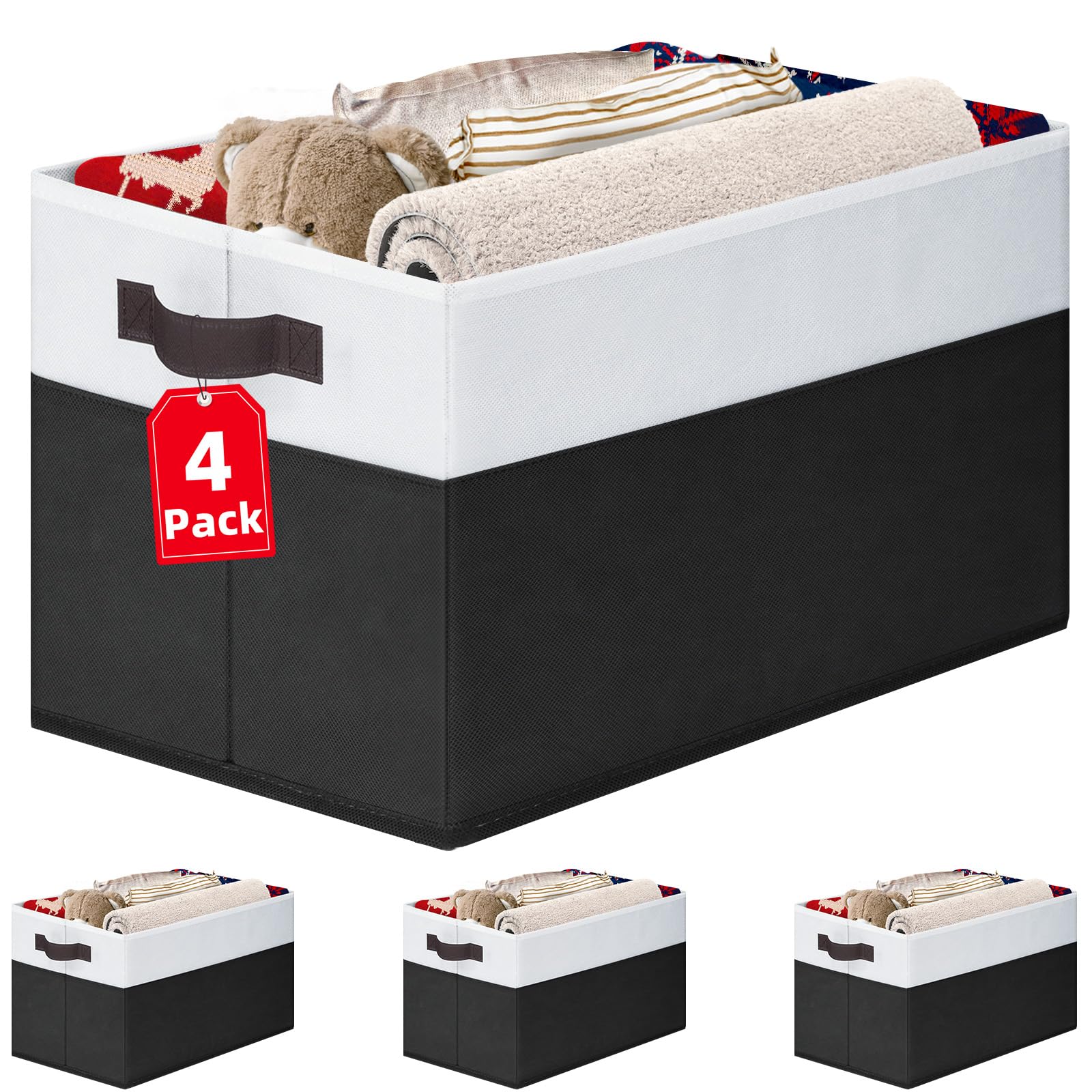 Photo 1 of Criusia Large Storage Bins for Shelves 4 Pack, Closet Storage Baskets for Clothes Blanket Beddings Towels, Collapsible Fabric Closet Organizer Bins with Handles/ Laundry Room Organization
