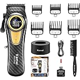 KEMEI 2242 Professional Hair Clippers for Men, Cordless Barber Clipper with LED Display & Charging Base, Hair Cutting Tools, 9000 RPM Super Torque Motor, Black