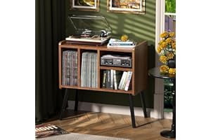 UODERS Record Player Table, Mid-Century Record Player Stand with Vinyl Storage Hold Up to 150+ Albums, Vinyl Record Cabinet w