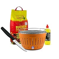  Lotusgrill Lotusgrill Edelstahl Stahl Kunststoff orange kleiner BBQ-Lotus Balkon Camping Picknick ✔ rund ✔ tragbar rauchfrei ✔ Grillen mit Holzkohle ✔ für den Tisch 