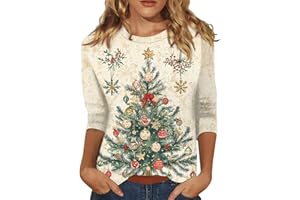 GENERIC Womens Tops 3/4 Sleeve Shirts Round Neck Loose Casual Blouses Floral Print Tshirts Trendy Business Work Top