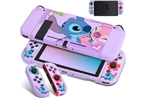 Xcitifun Protective Case Compatible with Nintendo Switch 2017 TPU Cases for Girls Boys Kids Cartoon Cute Kawaii Character Switch Shell Compatible with Nintendo Switch Controller Cover - Purple Kiss