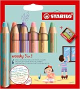 STABILO Woody 3-in-1 Multi-Talented Pencil Pack 6 Assorted Pastel Colours with