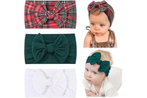 jollybows 3PCS Baby Nylon Headbands Christmas Hairbands Hair Bow Elastics for Baby Girls Newborn Infant Toddlers Kids (10-White+Green+Plaid, 3 Count (Pack of 1))