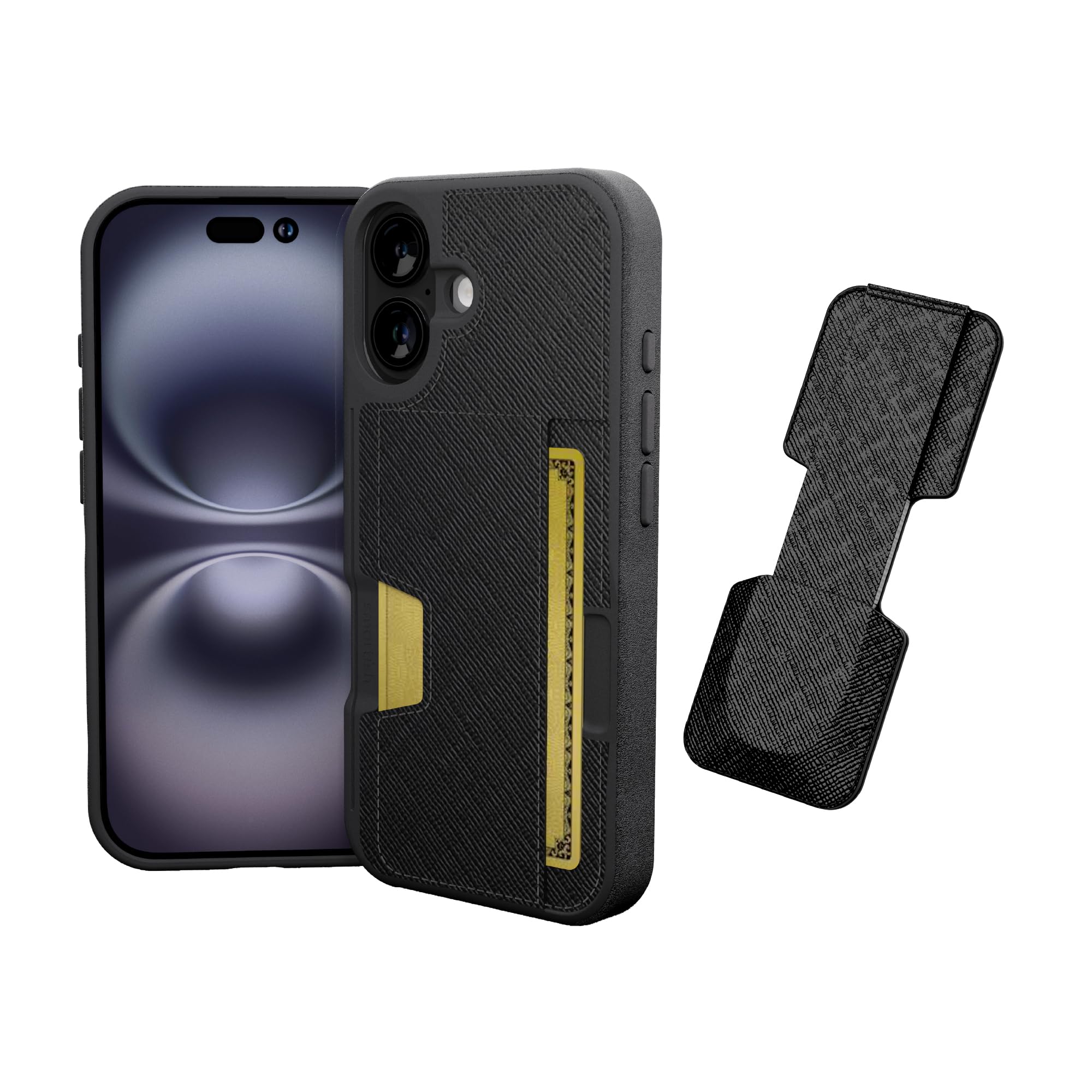 Smartish® iPhone 17 Wallet Case + Phone Grip Finger Loop - Wallet Slayer Vol. 2 [Slim + Protective] Credit Card Holder + Pop Out Ring Kickstand for Apple iPhone 17 - Black Tie Affair