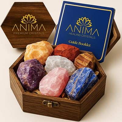 Anima Premium 7 Chakra Healing Crystals Set with Wooden Box & Guidebook