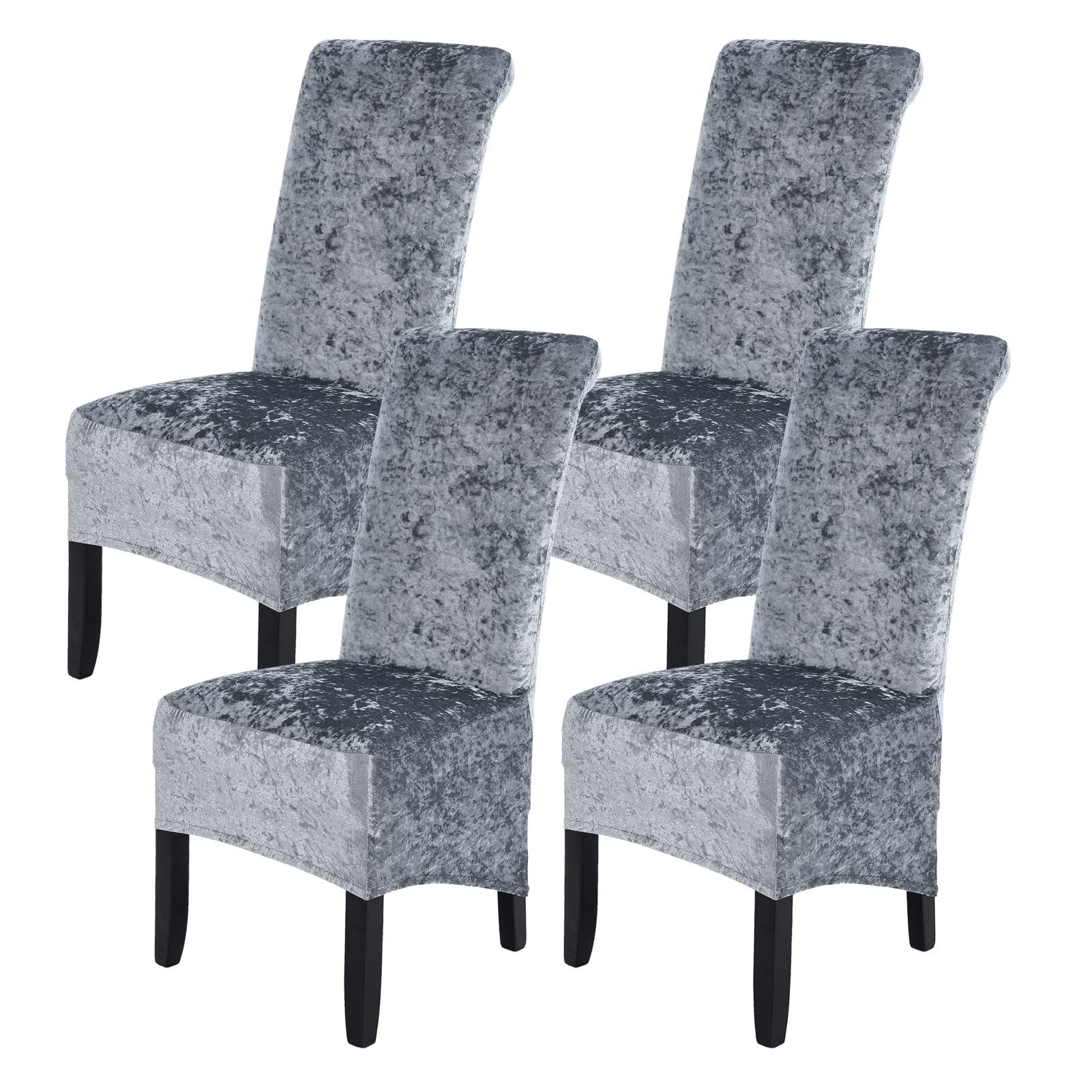 abodos Dining Chair Covers, Crushed Velvet Stretchable Elastic Chairs Protective Cover, Removable Washable Slipcovers for Dining Room Wedding Banquet Party Chair Covers,gray,set of 4