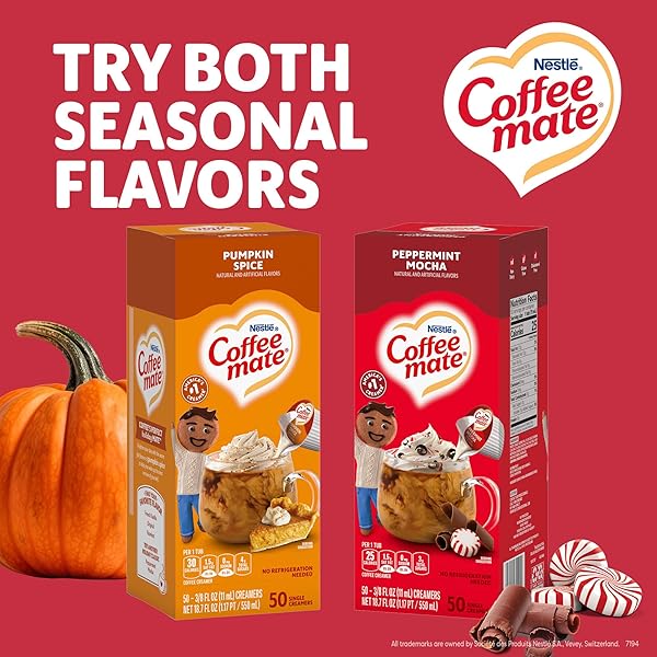 COFFEE MATE PEPPERMINT MOCHA CREAMER, LIQUID SINGLES, 50/BOX