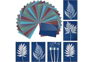 MECCANIXITY Cyanotype Paper,24 Sheet Sun Print Paper Kit High Sensitive Sun Paper Colored Crafts Paper with Acrylic Board for