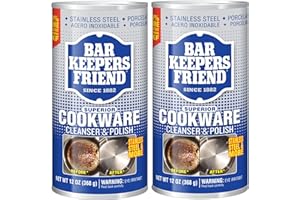 Bar Keepers Friend Cookware Cleanser & Polish (2 x 12 oz) Stainless Steel Cleaner & Degreaser for Pots, Pans, Bakeware & Grills - Removes Sticky Residue, Rust Stains & Lime Deposits