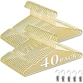 40Pack Gold Hangers+5 Clothes Pins, Upgraded Thickened Metal Hangers | Sturdy Premium Glossy Gold Hanger 50lbs Weight Capacity, Suitable for Heavy Coats, Jackets, Shirts, Dresses
