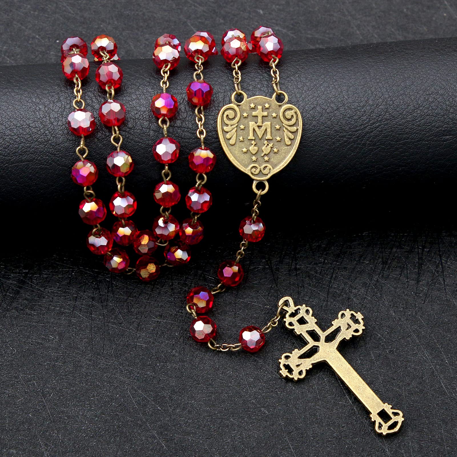 KOMI Rosary Beads Catholic for Women Gemstone Rosary Beads Necklace with Crucifix Cross Crystal Pearl Rosary Rosarios Catolicos Catholic Gifts