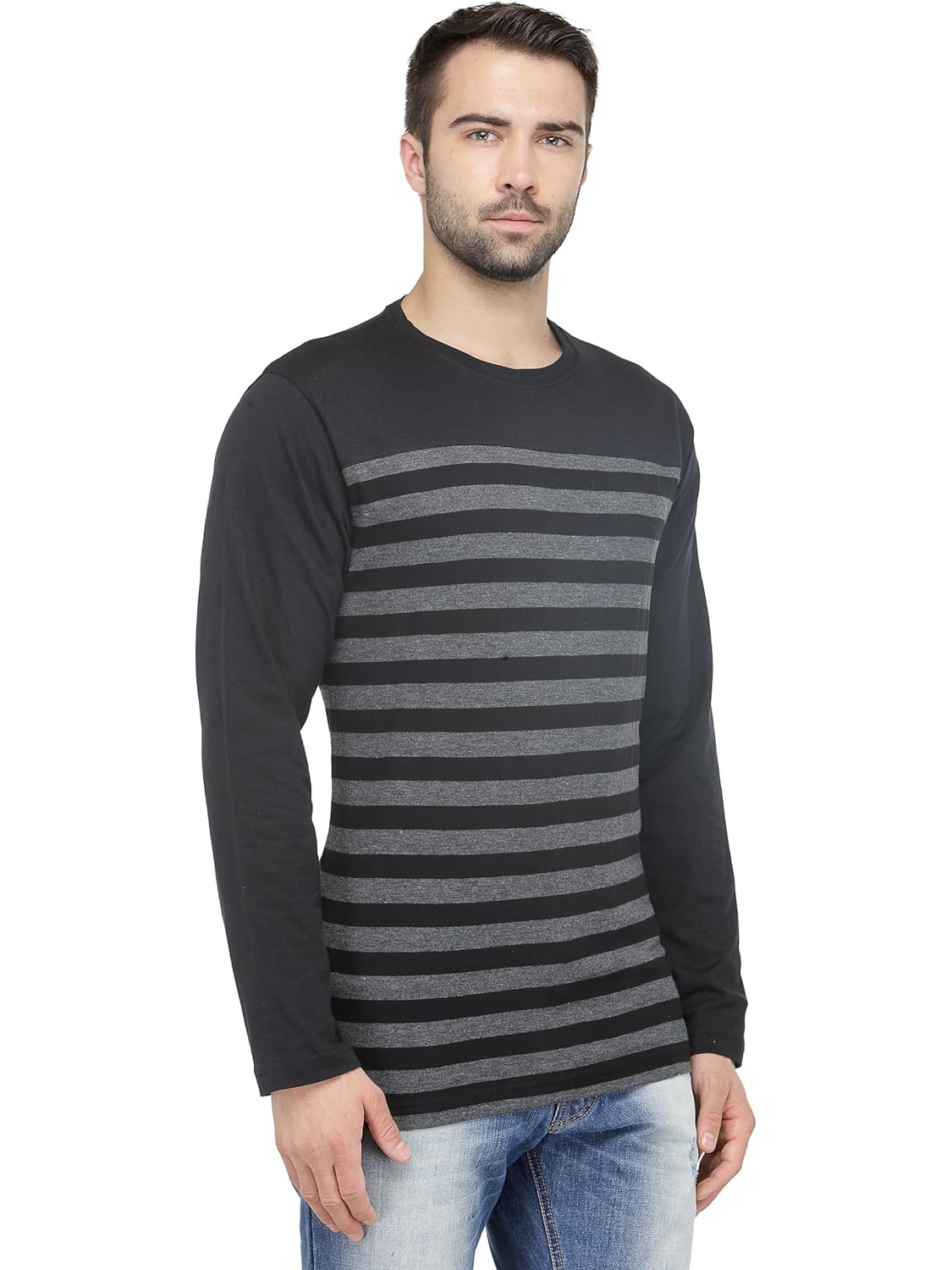 tsx men's striped round neck full sleeve t-shirt