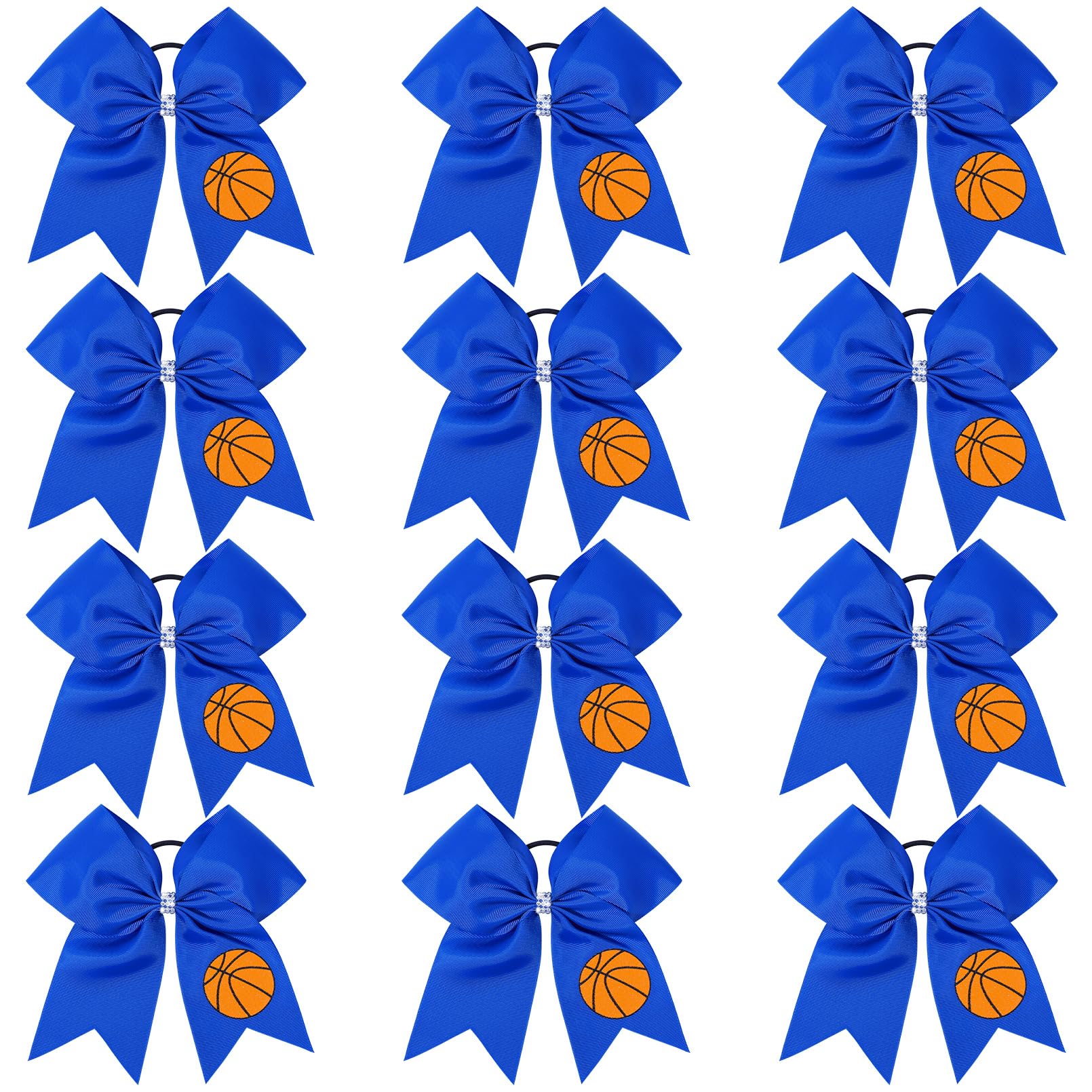 Photo 1 of 12 PCS Basketball Cheer Bows 8" Large Hair Bows Ponytail Holders for Girls Cheerleader Game Day Sports Team Spirit Accessories Handmade Glitter Streamer Hair Ribbons Bulk