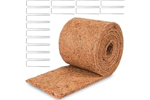Eazy2hD Natural Mulch Roll for Landscaping 120 X 6.3 Inch, Thick Coconut Fiber Mulch Mat with 16 U-Shaped Steel Stakes, Coco Liner Permanent Mulch Garden Edging Border Lawns Fabric Weed Barrier