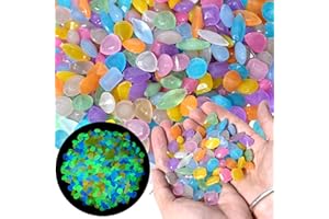 OUN NANA Glow in The Dark Rocks 1000 PCS Glow Rocks Outdoor Garden Decoration Pebbles Gem Shape Luminous Stones for Outside Patio Yard Fish Tank Aquarium Flower Bed Vase Potted Plant Decoration (Color)