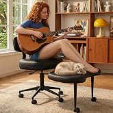 DUMOS ADHD Meditation Chair, Cross Legged Home Office Desk Chair | PU Leather Ergonomic Adjustable Height Backrest, 360&deg; Swivel Footstool, Yoga Stool, Black