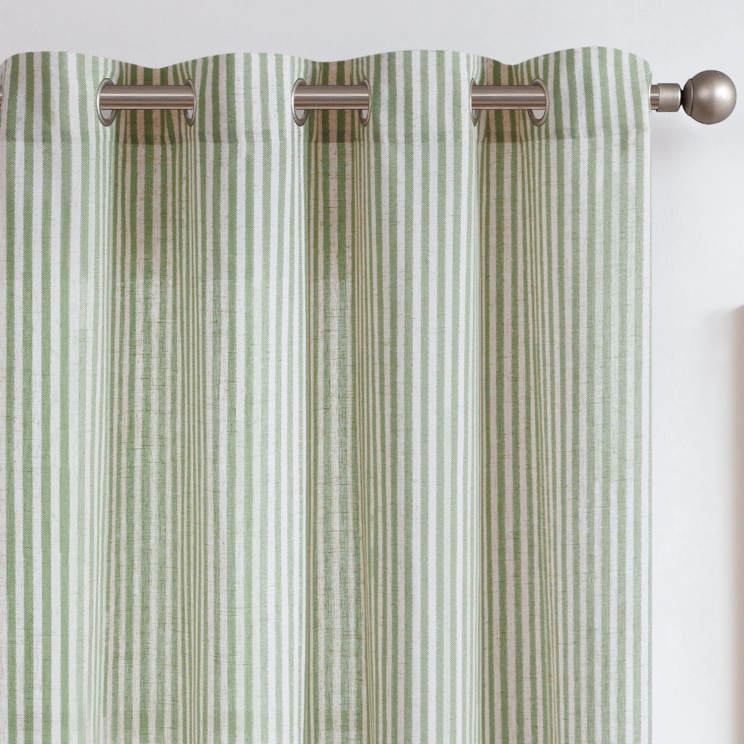 TOPICK Linen Curtains for Living Room 96 inches Long Sage Green Striped Curtains for Bedroom Light Filtering Eyelet Curtain Country Window Decoration 2 Panels