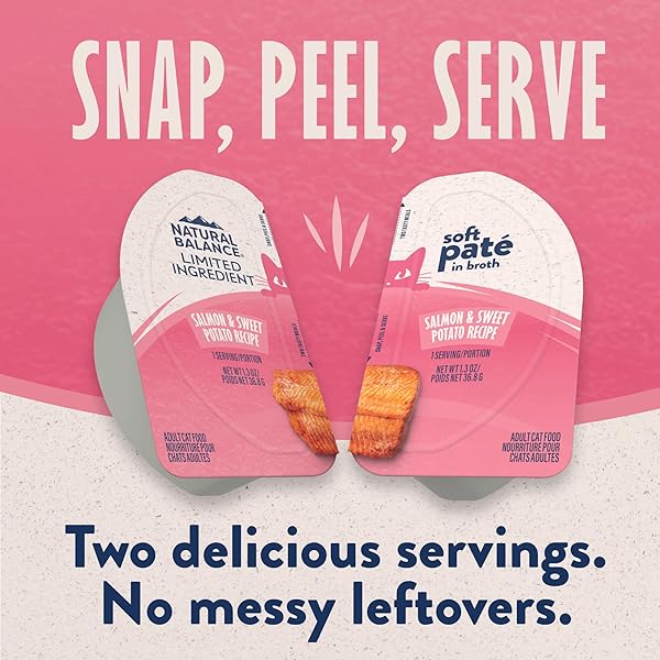 NATURAL BALANCE LIMITED INGREDIENT SPLIT CUP SALMON & SWEET POTATO SOFT PATE WET CAT FOOD RECIPE FOR SENSITIVE STOMACHS AND FOR HEALTHY DIGESTION, 2.6 OZ.