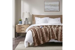 Beautyrest Zuri Reversible Faux Fur to Mink Electric Blanket, Auto Shut Off, Virtually Zero EMF, Multi Heat Setting, UL Certified, Machine Washable, Tan Tip Dye Throw 50x70"