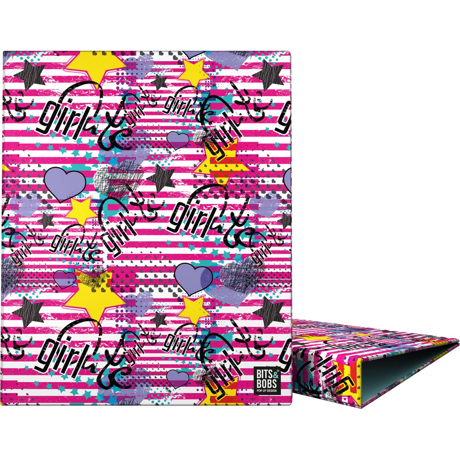 Grafoplás | A4 Ring Binder | 4 Mixed Rings 25mm | Bits & Bobs Pop Up Design Collection | Girl | FSC Certified