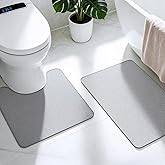 Bathroom Rugs Sets 2 Piece, Thin Bath Mat & U-Shaped Contour Toilet Rug Absorbent Quick Dry, Machine Washable, Non Slip Low Pile Bath Mats for Bathroom/Tub/Sink/Shower (27