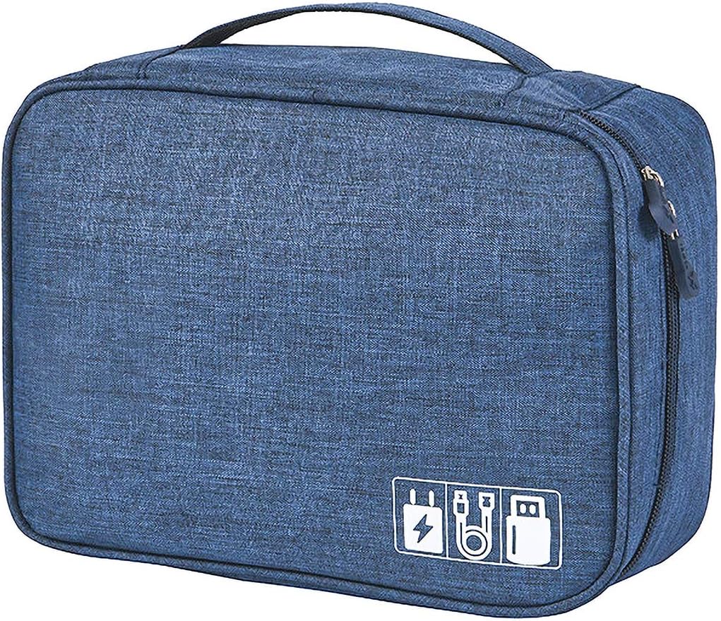 Ruyosn Cable Organizer Bag Waterproof Cable Bag Large Hard Drive Bag Electronic Bag Double Layer Electric Organizer Cable Bag Electronics Accessories Organizer Cable Power Bank (Blue)