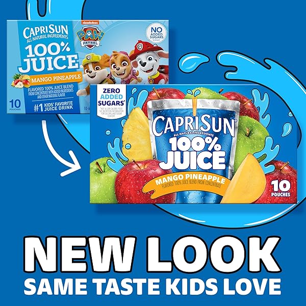CAPRI SUN MANGO PINEAPPLE FLAVORED 100% JUICE BLEND FROM CONCENTRATE WITH ADDED INGREDIENTS AND OTHER NATURAL FLAVOR, 10 CT BOX, 6 FL OZ POUCHES