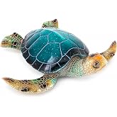 Corner Merchant Coral Reef Sea Turtle Statue &ndash; Coastal Ocean Figurine Nautical Beach House Decor for Wall, Tabletop, Patio or Garden (Blue, 16"x15")
