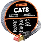 Snowkids Cat 8 Ethernet Cable 15 FT, 40Gbps Shielded Flat RJ45 Gaming Cable | Solid copper S/FTP Cat 8 cable, backward compatible with Cat 7 6 5. Low latency for gaming PC, router, modem, PS-5