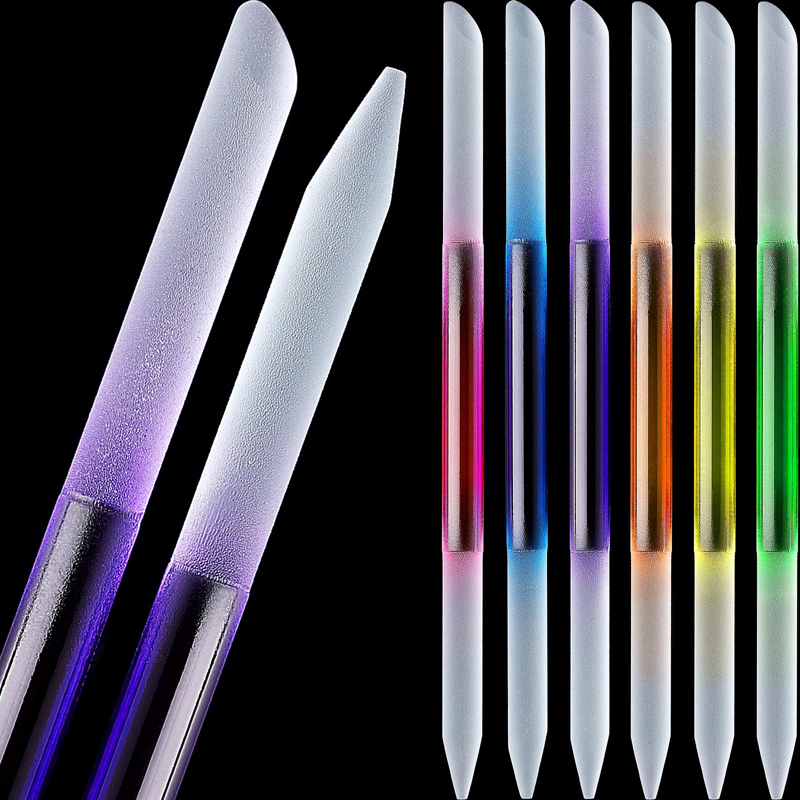 Photo 1 of Maitys 6 Pieces Glass Cuticle Pusher Glass Cuticle Stick Set Double Sided Crystal Nail Files Precision Manicure Pedicure Pusher Tools(Pink, Blue, Purple, Orange, Yellow, Green)